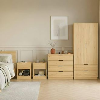 Home Discount Vida Designs Trega 4Pc Bedroom Set (Bedside x2, 4Dr Chest & Wardrobe) in Brown