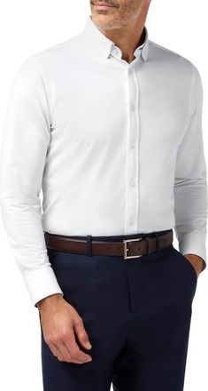 Mizzen+Main Newport Solid White Knit Cotton Blend Button-Up Shirt at Nordstrom, Size X-Large