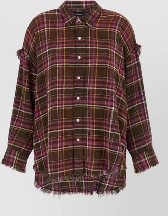 R13 plaid fringed oversized cotton shirt jacket