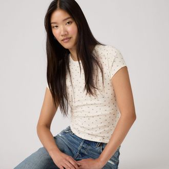 Levi's Dry Goods Tee - Womens - XS - Pink / Abbey Ditsy Coral Blush Pointelle