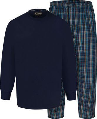 KAM Jeanswear Mens Long Sleeve Tee With Checked Pant Pyjama Set - Blue - 7XL
