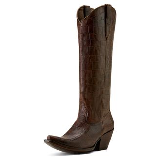 Ariat Womens Casanova X Toe Western Boots in Luxe Espresso Croc Print Leather, B Medium Width, Size 3.5, by Ariat