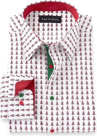 Paul Fredrick Slim Fit Comfort Stretch Non-iron Novelty Dress Shirt With Contrast Trim