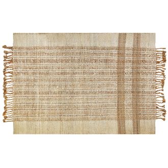 Beliani Alfombra De Yute Beige Arena Natural 160 X 230 Cm A Mano Geom&eacute;trico Borlas Ortaoba