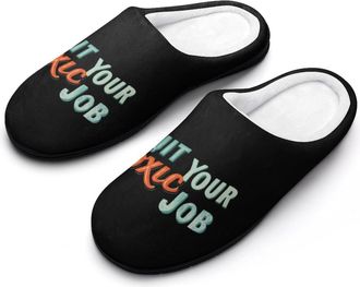 Generic Quit Your Toxic Job Slippers Men Winter Warm Cotton Anti-Slip Indoor Slip-Ons House Shoes