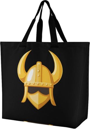 Generic Golden Helmet Large Reusable Shopping Bag Lightweight Foldable Tote Bags Washable Shoulder Handbag