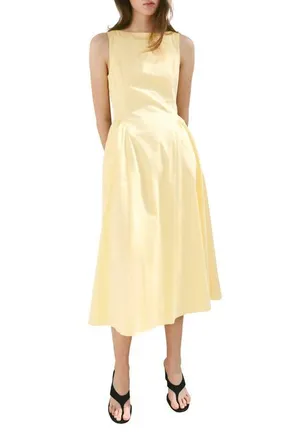 Mango Nicole Drop Waist Midi Dress in Pastel Yellow at Nordstrom, Size 10