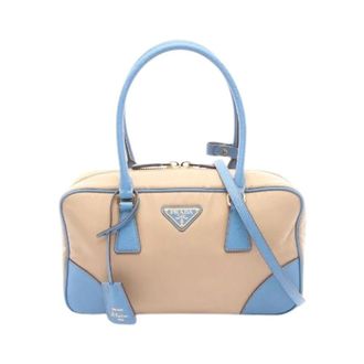 Prada Pre-owned Re-Edition 1978 Nylon Saffiano Leren 2way Handtas - Dames - Pre-owned - Beige - Maat: ONE Size Nylon