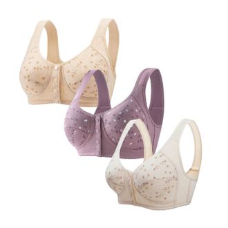 Generic Womens Bras 3 Pack Sports Bras Front Closure Bras Push Up Bra No Underwire Plus Size Front Button Bra Comfortable Breathable Plus Size Brassiere Daily