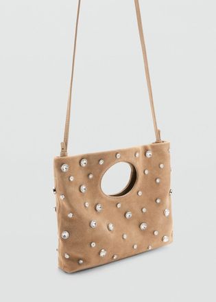 Mango Borsa a mano crosta di cuoio borchie beige - Donna - Taglia unica - MANGO