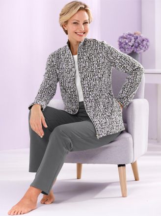 Feel Good Hausanzug FEEL GOOD, Damen, Gr. 36/38, lila (anthrazit, flieder, gemustert), 75% Polyester, 20% Viskose, 5% Elasthan, Hose:95% Baumwolle, 5% Elasthan,