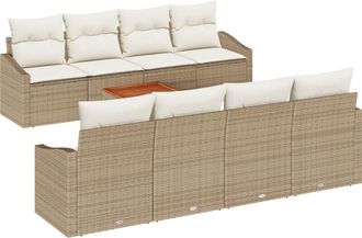 vidaXL Garden Sofa Set with Cushion 9 pcs Beige Poly rattan Vidaxl