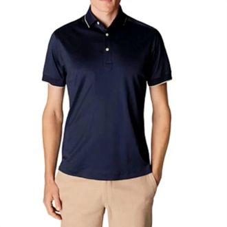 Eton Three Button Short Sleeve Polo In Navy W White Trim Collar