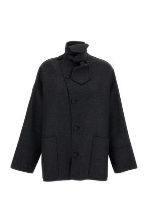 Plan C Double-Faced M&eacute;lange Wool Jacket with Loop Scarf Detail