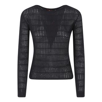 Max Mara Long Sleeve Tops, female, Blue, Size: XS Slim-fit Wool and Silk Sweater Mstpedone