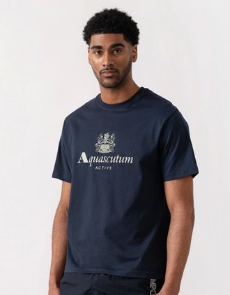 Aquascutum Mens Aquascutum Mens Big Logo T-Shirt - Navy 11 - Black - Size: 38