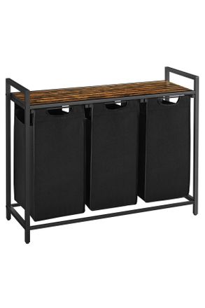 MID.YOU Mid.you Wäschekorb, Braun, Schwarz, Metall, Textil, Holzwerkstoff, 114 l, rechteckig, 92.5x72x33 cm, zusammenfaltbar, Haushalt & Kleinelektro