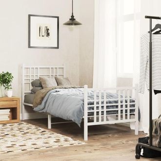 vidaXL Metal Bed Frame without Mattress with Footboard White 75x190cm Vidaxl