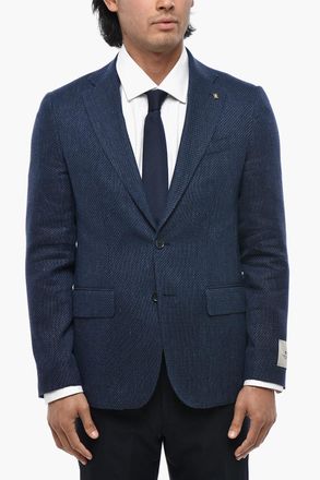 Corneliani CC COLLECTION Blazer in Lana Vergine e Lino con Tasche ad Aletta Corneliani