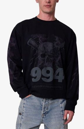 mnml Crossbones Oversize Long Sleeve Cotton Graphic T-Shirt in Washed Black at Nordstrom, Size Xx-Large