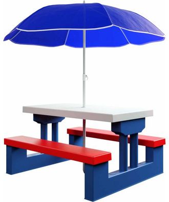 Deuba Set Picnic Bimbi Tavolo e Panche da Giardino per Bambini 3-6 Anni con Ombrellone Giochi per Terrazza Esterno Bambino Bambina - Deuba