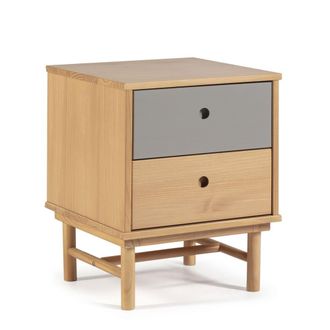 HOMN Mesita de noche 2 cajones, madera maciza, 40 x 40 x 52 cm
