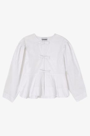 Ganni White Blouse in Cotton Poplin - Size 10/12 Organic