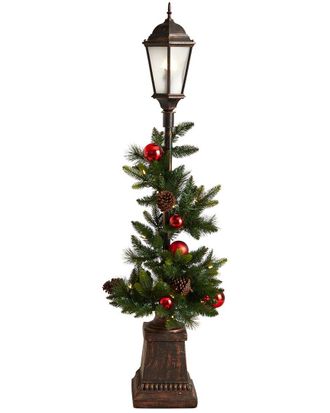 Nearly Natural 5Ft Holiday Decorated Lamp Post