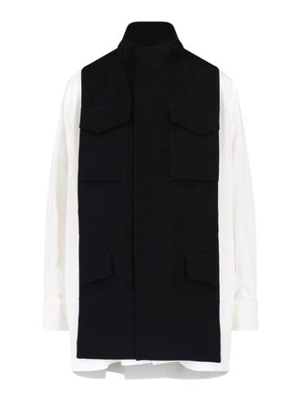 sacai Maxi Shirt in Black and White Crepe Satin