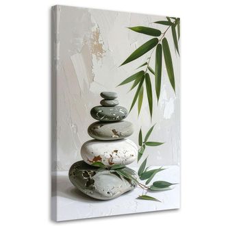 Feeby Impresi&oacute;n De Imagen, Piedras Zen Spa Hojas De Bamb&uacute; En Beige, 80x120