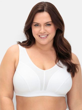 Sheego B&uuml;gelloser BH SHEEGO, Damen, Gr. 11,5, Cup E, weiss (wei&szlig;), 90% Baumwolle, 6% Elasthan, 4% Polyamid, BHs B&uuml;gelloser BH