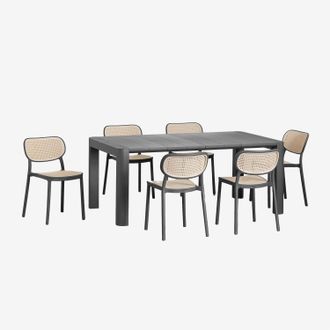Sklum Sklum - Set De Mesa Rectangular (180x100 Cm) Arnadine Y 6 Sillas De Comedor Apilables Omara
