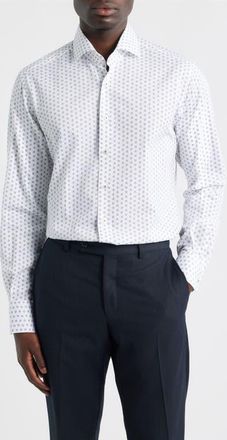 Eterna Modern Fit Print Non-Iron Cotton Twill Dress Shirt in White Blue at Nordstrom, Size 15.5 - L