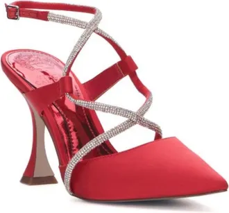Vince Camuto Kadrya Pump WomensRed Rhinestone Pointed Toe Spool Heel ZOGG3374