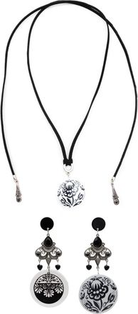 Amir Slama Set orecchini e collana con pendente a fiori - Nero