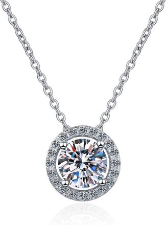 Bling Jewelry Womens Four-Prong Moissanite Halo Necklace In Silver
