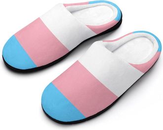 Generic Transgender Proud Flag Mens House Slippers Memory Foam Washable Cotton Slip on Home Shoes