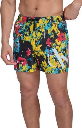 Calvin Klein CK Outline Volley Swim Trunks in Black Floral at Nordstrom Rack, Size X-Large