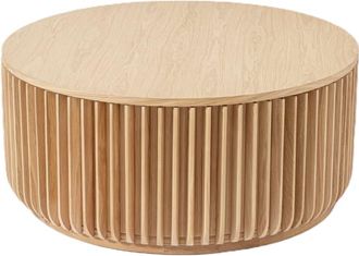 Woodek Mesa de centro de roble di&aacute;m 90 cm, beige acabado mate