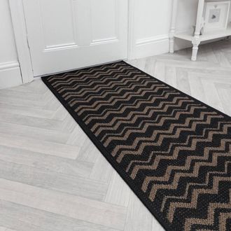 Runrug Hallway Carpet Runner Rug - Hardwearing & Durable, 7mm - Chevron in Black | Size: 80 cm x 390 cm