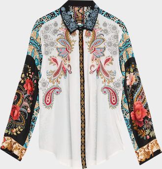 Johnny Was Cachemire Embroidered Button-Front Shirt