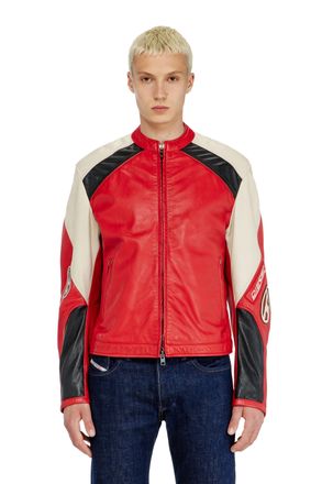Diesel Biker jacket in colour-block perforated leather - Leather jackets - Man - Multicolor