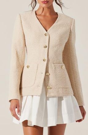 ASTR the Label Lysanor Tweed Jacket in Oatmeal at Nordstrom Rack, Size Large