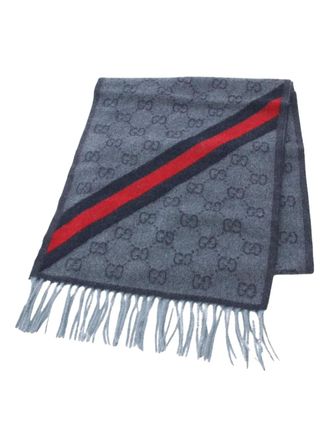 Gucci 2020s GG pattern fringed scarf - Grey