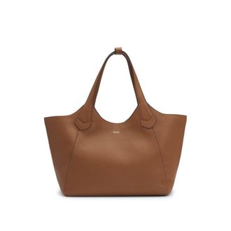 BOSS Leather tote bag with metallic logo lettering