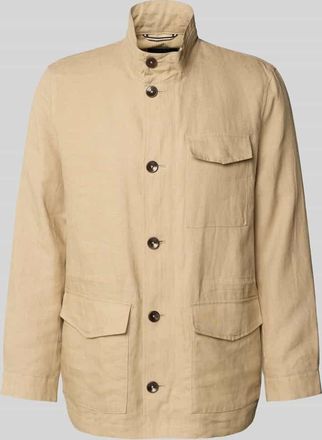 Bugatti Leinenjacke mit Stehkragen und Pattentaschen in Beige, Gr&ouml;&szlig;e 48