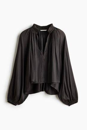 H&M Oversized Bluse mit V-Ausschnitt - Dunkelbraun