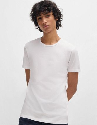 HUGO BOSS Mens HUGO Round Mens Two-Pack of Slim-Fit T-Shirts in Stretch Cotton NOS - White/Black 960 - Size: 42