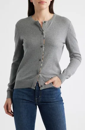 Barbour Bredon Tartan Accent Cotton & Cashmere Cardigan in Grey Marl at Nordstrom, Size 10