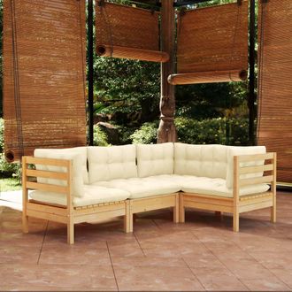 vidaXL Muebles De Jard&iacute;n 4 Piezas Con Cojines Madera De Pino Crema Vidaxl